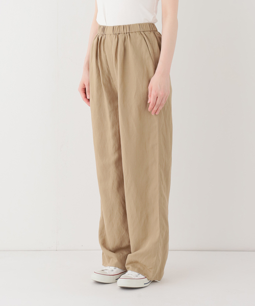 ワイドパンツ スラックス パンツ リネンレーヨンイージーパンツ レディースの画像