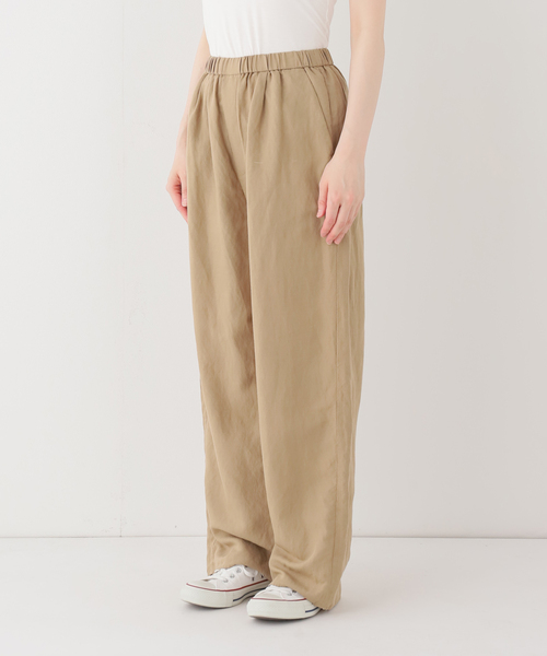 ワイドパンツ スラックス パンツ リネンレーヨンイージーパンツ レディースの画像