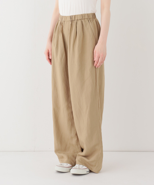 ワイドパンツ スラックス パンツ リネンレーヨンイージーパンツ レディースの画像