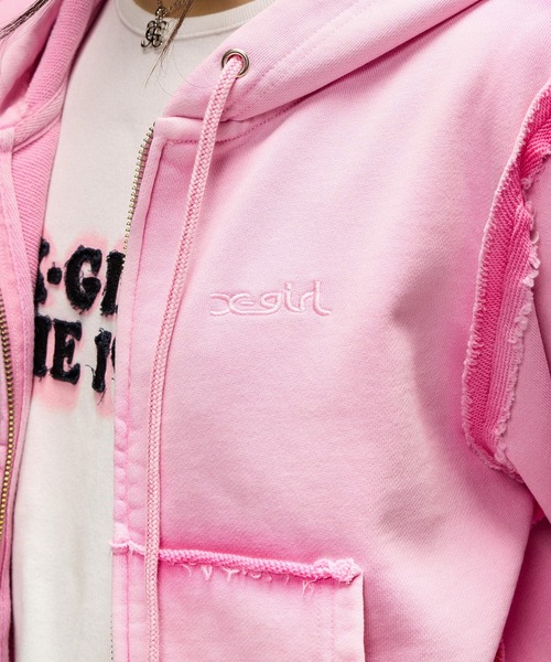 X-girl（エックスガール） パーカー FADED CUT OFF COMPACT ZIP UP