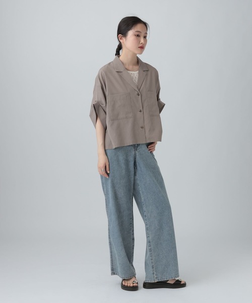 ブラウス シャツ 2WAY開襟ショートシャツ　663984 レディースの画像