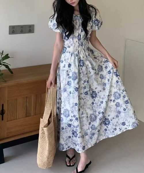 美品☆組曲　大きいサイズ フラワー柄　半袖ロングワンピース ワンピース 半袖 フラワー柄 ウエストマーク : ZOZOTOWN Yahoo!店