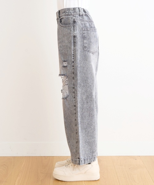 ワイドパンツ パンツ 「LTXC/接触冷感」ダメージデニムワイドパンツ キッズ 子供服 女の子の画像