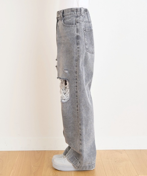ワイドパンツ パンツ 「LTXC/接触冷感」ダメージデニムワイドパンツ キッズ 子供服 女の子の画像