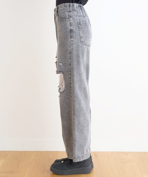 ワイドパンツ パンツ 「LTXC/接触冷感」ダメージデニムワイドパンツ キッズ 子供服 女の子の画像