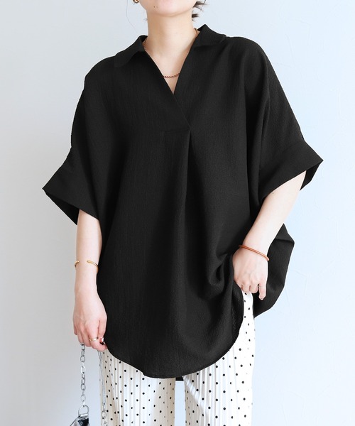「reca」 半袖ブラウス M ネイビー レディース_画像6