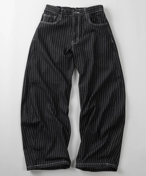 ワイドパンツ ジーンズ 「82」 ヒッコリーストライプ バレルレッグ