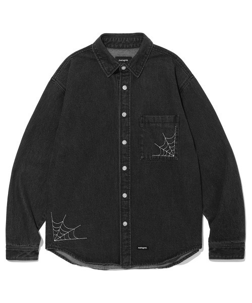 ブラウス シャツ 「mahagrid/マハグリッド」WEB DENIM SHIRT JACKET/ウェブデニムシャツ レディース メンズ
