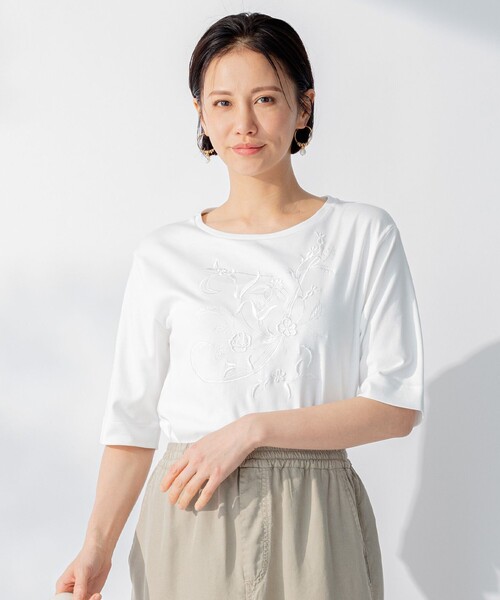 tシャツ 「洗える」エンブロイダリー フロントデザイン Tシャツ レディース