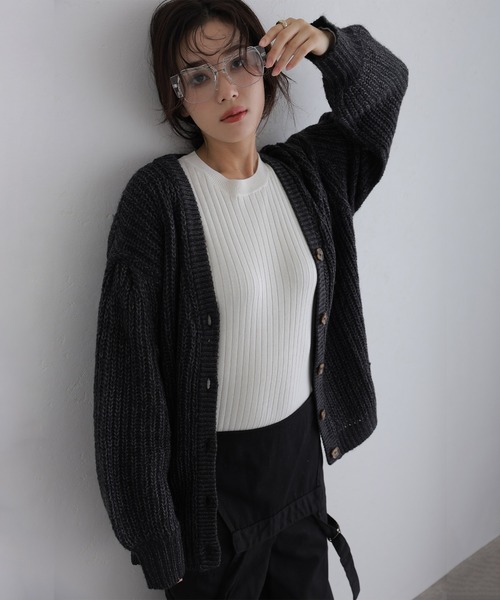 ElegChic カーディガン モヘアライクカーディガン レディース