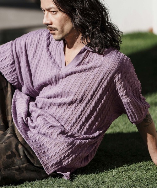 CAMBIO（カンビオ） ポロシャツ 半袖 mhs2122- Cable Jacquard Knit