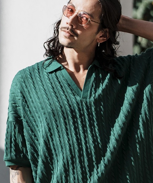 CAMBIO（カンビオ） ポロシャツ 半袖 mhs2122- Cable Jacquard Knit