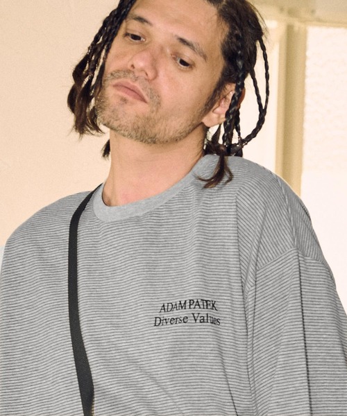 ADAMPATEK ストライプTシャツ グレー ADAM PATEK tシャツ ADAMPATEK/thin stripes long sleeve