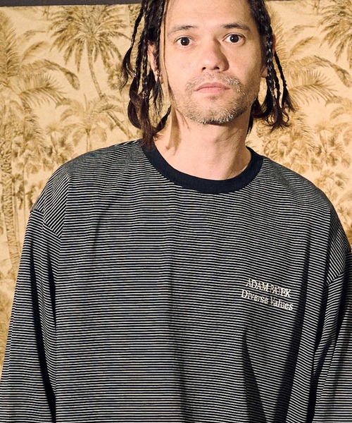 ADAMPATEK ストライプTシャツ グレー ADAM PATEK tシャツ ADAMPATEK/thin stripes long sleeve
