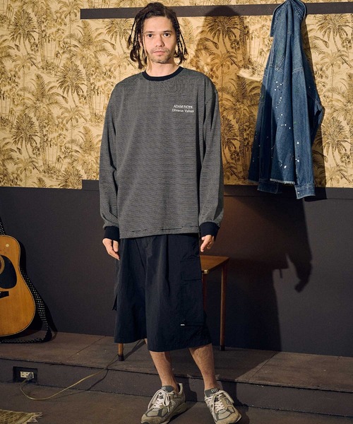 ADAMPATEK ストライプTシャツ グレー ADAM PATEK tシャツ ADAMPATEK/thin stripes long sleeve