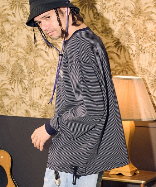 ADAMPATEK ストライプTシャツ グレー ADAM PATEK tシャツ ADAMPATEK/thin stripes long sleeve