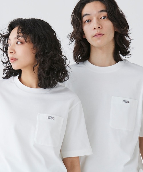 LACOSTE tシャツ アウトラインクロックポケット半袖Tシャツ