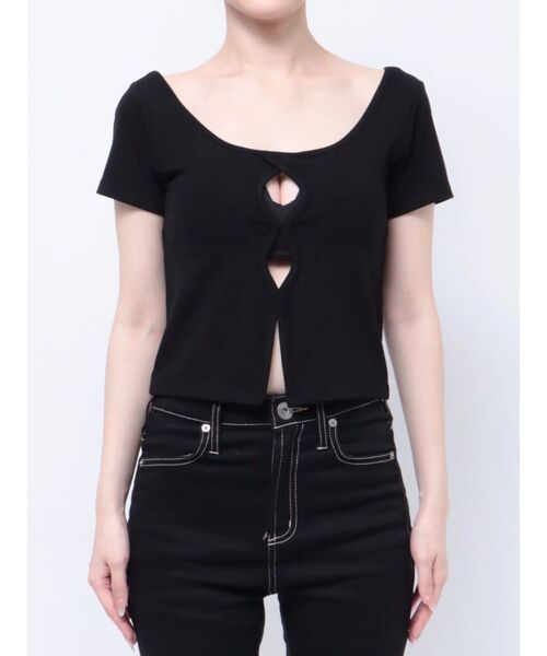 GYDA ジェイダ VネックTシャツ タバコプリント ブラック Fサイズ レディース 古着 ギャル グラフィックt グランジ GYDA - GYDA ジェイダ VネックTシャツ タバコプリント ブラック F