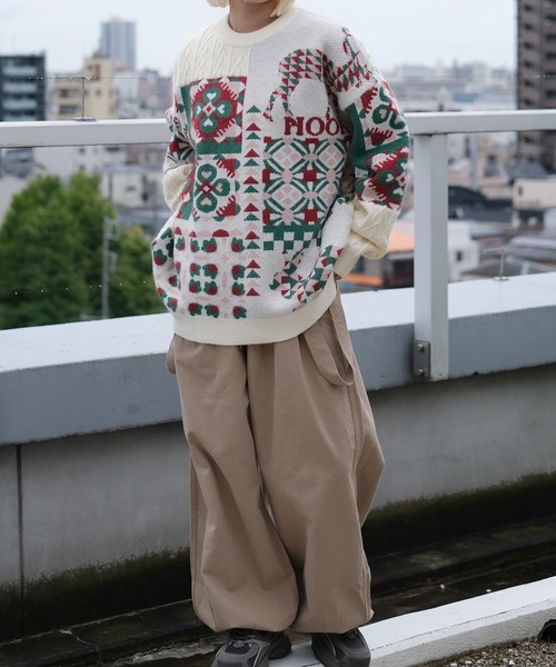 セーター ニット HOOK -original- 北欧模様パッチワーク風ニット (AW