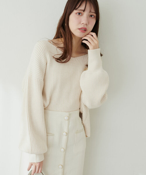natural couture ワンピース SET UPガーリーニットワンピース