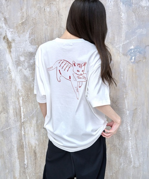 Nora Lily tシャツ 「Nora Lily」Cat with Letter T-Shirt