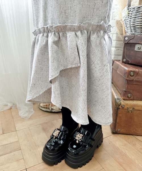 クチュールバイロジータ スカート サイドリボン付きツイードマーメイド