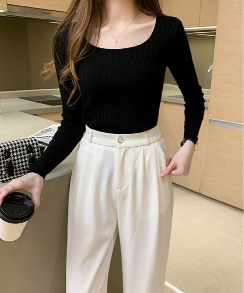 ニット セーター 3Dコードヤーン Uネック トップス レディース