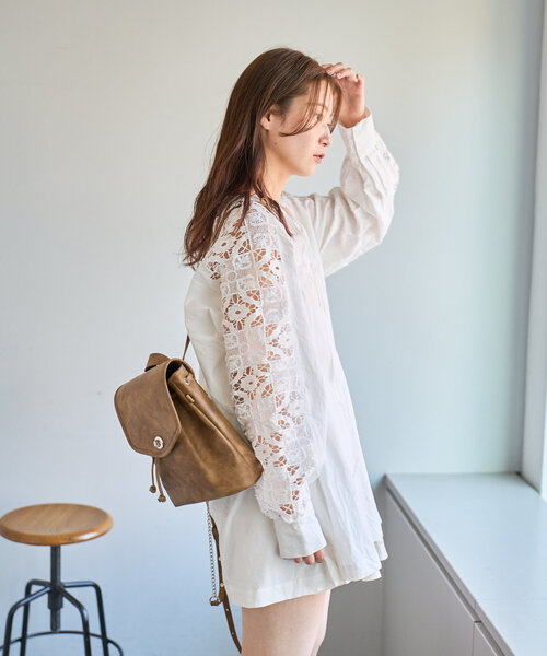 Kastane ブラウス シャツ 袖レースチュニック レディース