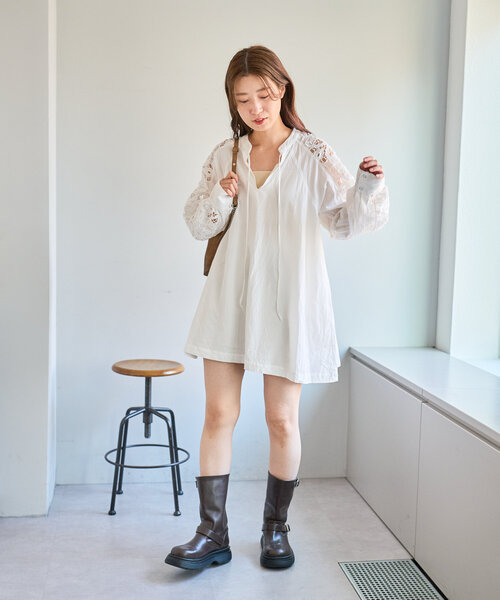 Kastane ブラウス シャツ 袖レースチュニック レディース