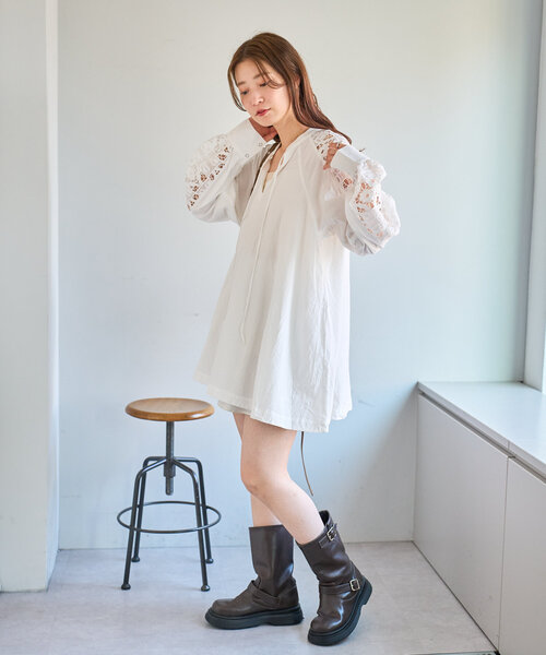 Kastane ブラウス シャツ 袖レースチュニック レディース