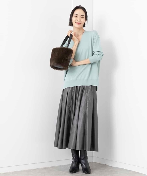 MICHEL KLEIN スカート マイクロタフタレザーライクスカート