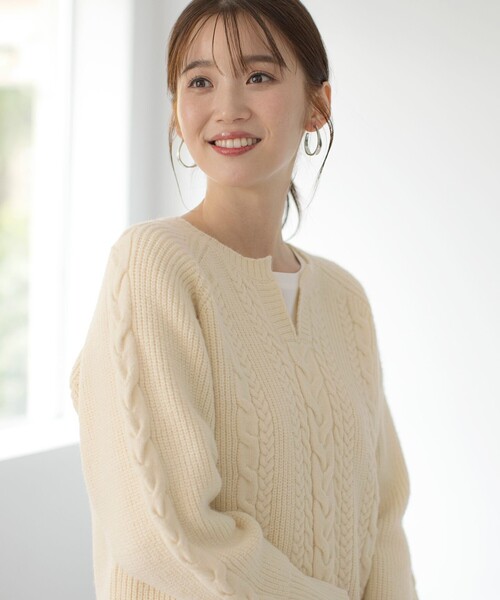 any SiS ニット セーター 「洗える」キーネックケーブル