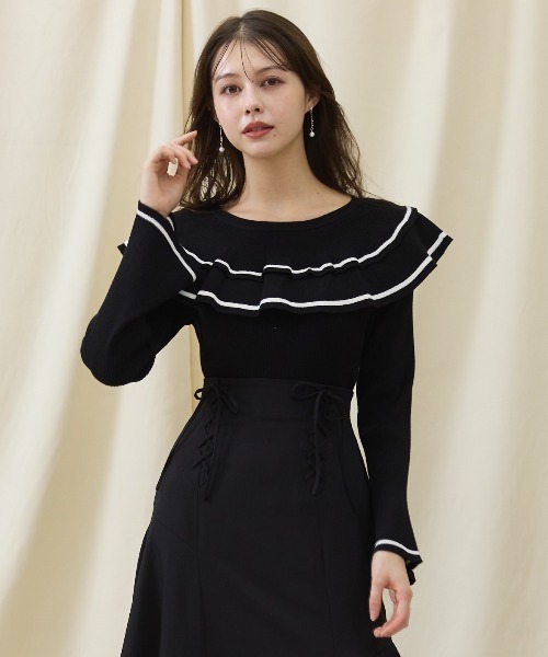 AND COUTURE（アンドクチュール） ニット セーター 配色ケープフリル