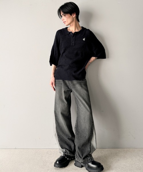 フォロー割☆フレッド アーガイル 半袖ポロシャツ 前開 L 刺繍ロゴ ブラック ☆希少☆フレッドペリー アーガイル 半袖ポロシャツ 前開 L 刺繍