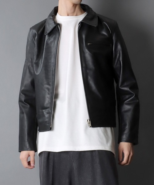 SITRY 革ジャン ライダース Real Cow Leather Trucker Jacket