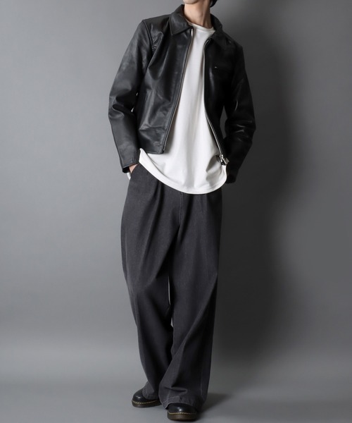 SITRY 革ジャン ライダース Real Cow Leather Trucker Jacket