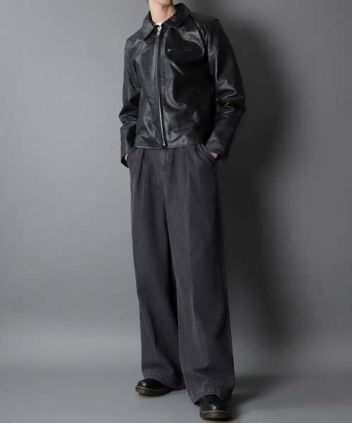 SITRY 革ジャン ライダース Real Cow Leather Trucker Jacket