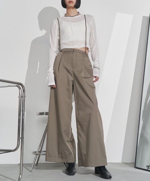 Solace スラックス パンツ 2wayサスペンダー付きワイドパンツ