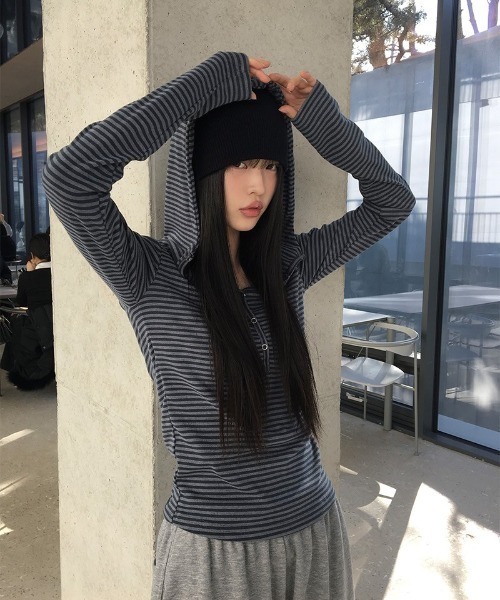 パーカー 「MADE」 ラットスナップフードボタンTシャツ レディース anyonemore パーカー 「MADE」 ラットスナップフードボタンT