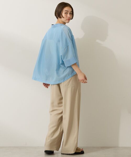ブラウス シャツ ●ダブルポケット付き スリット入り シアー半袖シャツ レディース AMERICAN HOLIC ブラウス シャツ Wポケットシアー半袖シャツ