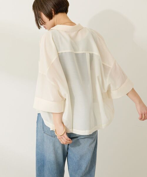 ブラウス シャツ ●ダブルポケット付き スリット入り シアー半袖シャツ レディース AMERICAN HOLIC ブラウス シャツ Wポケットシアー半袖シャツ
