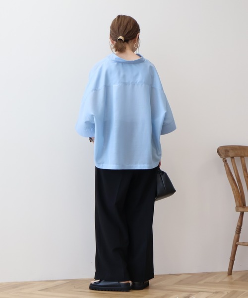 ブラウス シャツ ●ダブルポケット付き スリット入り シアー半袖シャツ レディース AMERICAN HOLIC ブラウス シャツ Wポケットシアー半袖シャツ