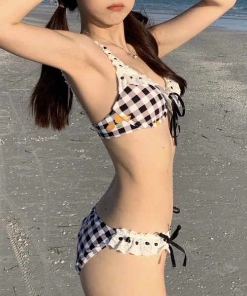 gossip!ロサンゼルス 水着 チェックギンガム×コットンレース ガーリー
