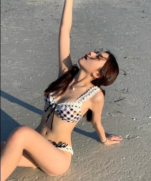 gossip!ロサンゼルス 水着 チェックギンガム×コットンレース ガーリー