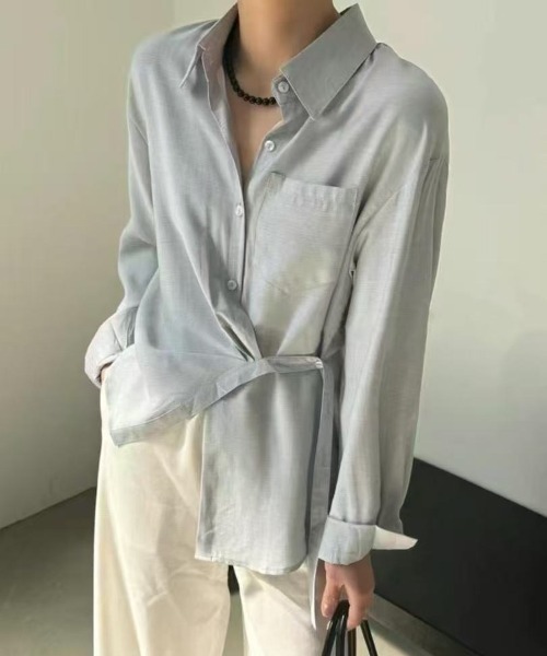 H.TOKYO ブラウス シャツ ウエストベルト付き シアーシャツ レディース