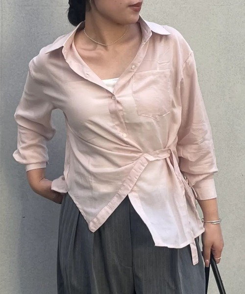 H.TOKYO ブラウス シャツ ウエストベルト付き シアーシャツ レディース