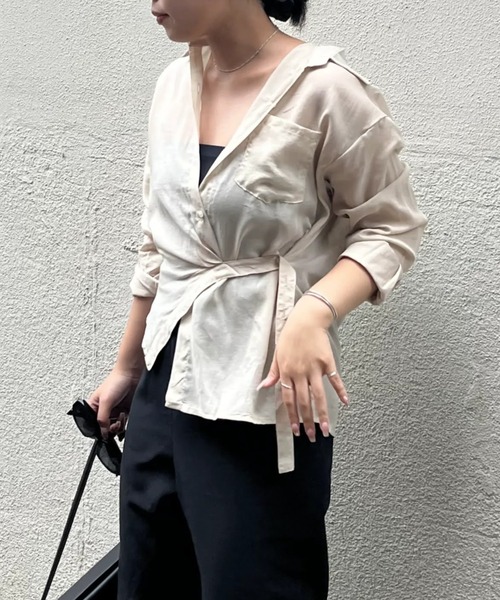 H.TOKYO ブラウス シャツ ウエストベルト付き シアーシャツ レディース