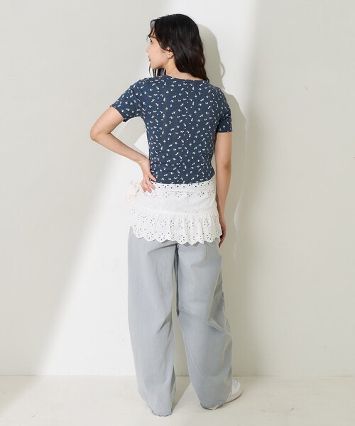 FREAK'S STORE tシャツ 花柄針抜きフライス ヘンリーTシャツ