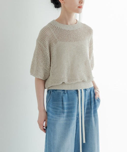 URBAN RESEARCH 透かし柄ハーフスリーブニット URBAN RESEARCH ニット セーター 透かし柄ハーフスリーブニット