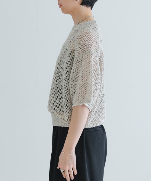 URBAN RESEARCH ニット セーター 透かし柄ハーフスリーブニット